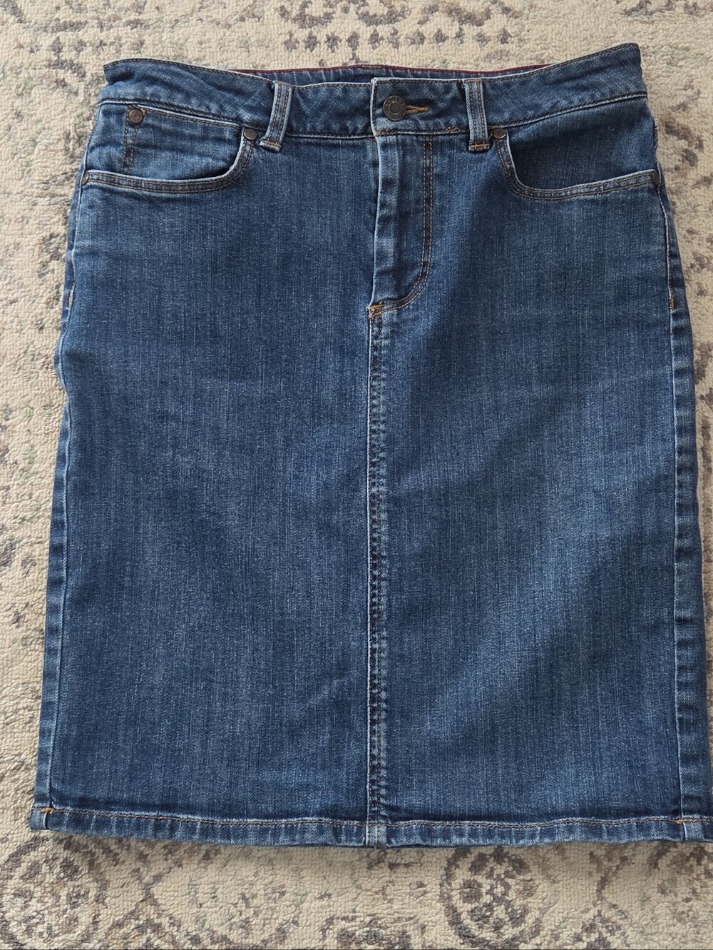 Talbots  Womens Blue Sz 4 Denim Skirt Knee Length Modest Preppy Stretchy Classic